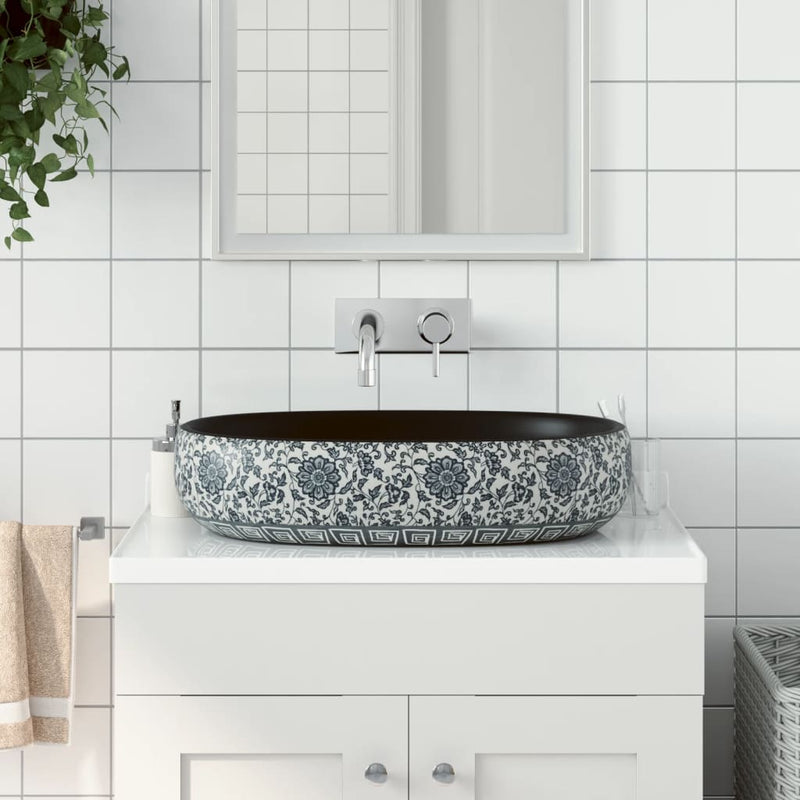 Vidaxl Straction Wasker Ovaal 59x40x14 cm ceramico nero e blu