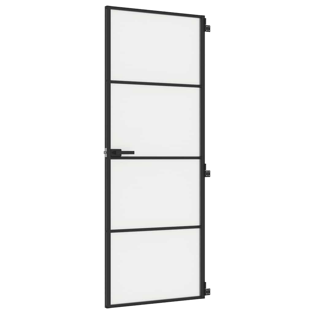 Vidaxl puerta interior estrecha 76x201.5 cm de vidrio endurecido y negro de aluminio