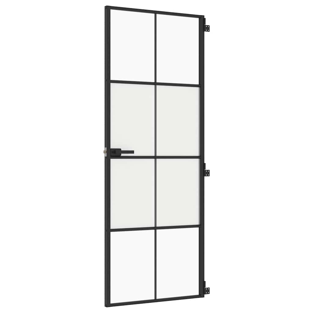 Vidaxl binnendeur smal 76x201,5 cm gehard glas en aluminium zwart
