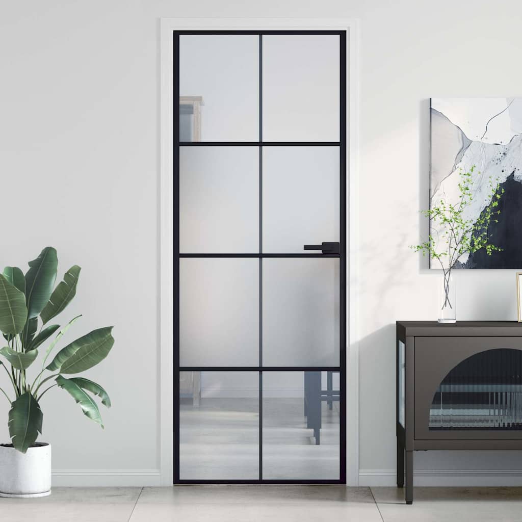 Porta interna Vidaxx stretta 76x201,5 cm vetro temperato e alluminio nero