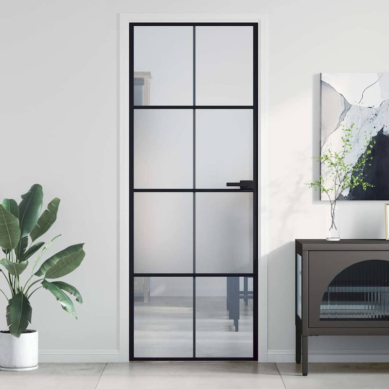 Porta interna Vidaxx stretta 76x201,5 cm vetro temperato e alluminio nero
