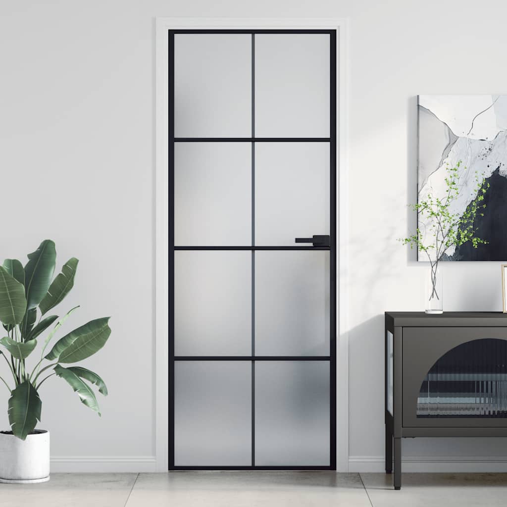 Porta interna Vidaxx stretta 76x201,5 cm vetro temperato e alluminio nero