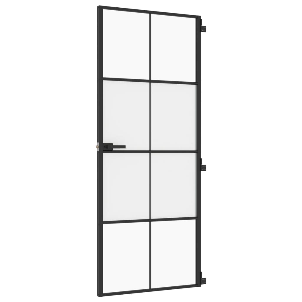 Vidaxl puerta interior estrecha 83x201.5 cm de vidrio endurecido y negro de aluminio