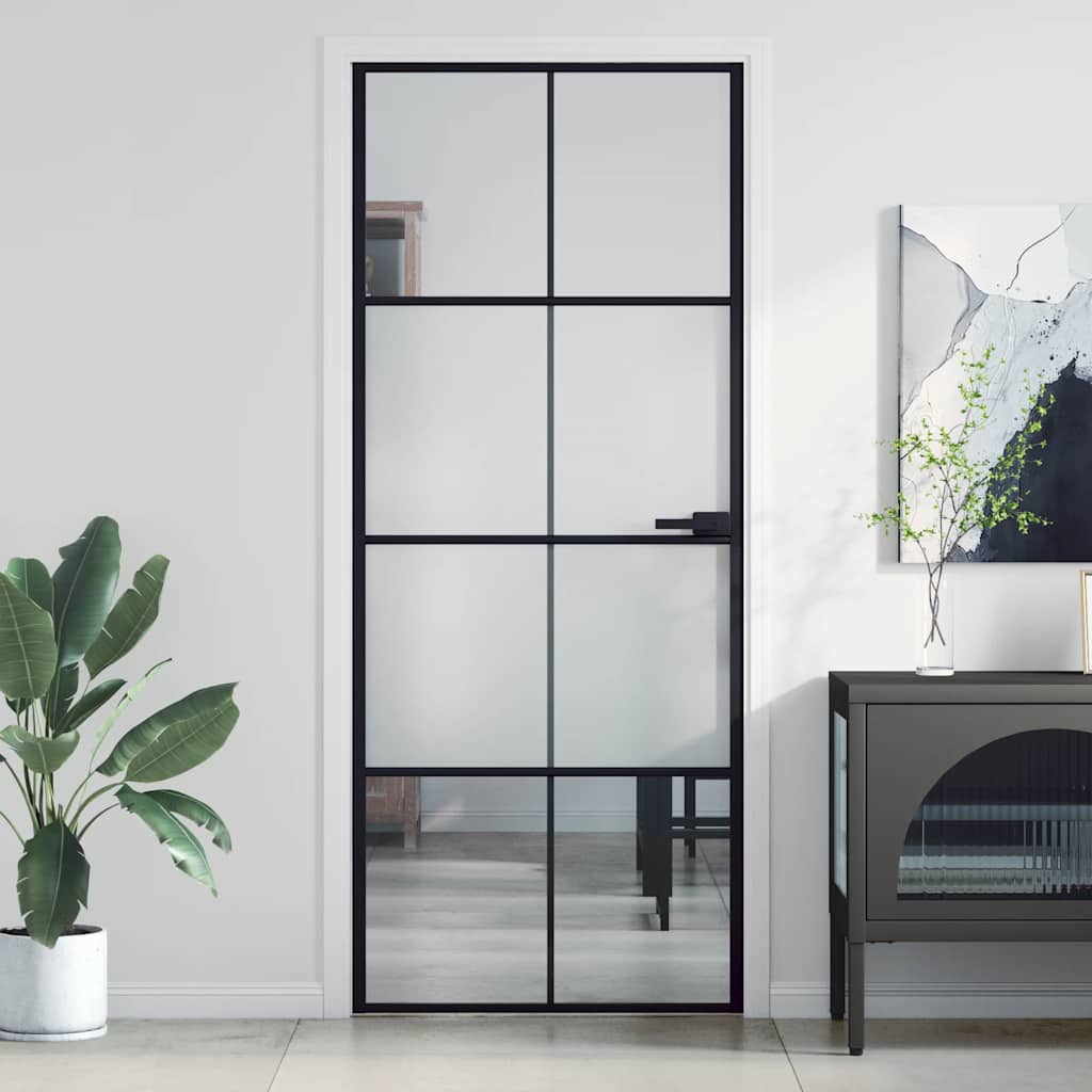 Vidaxl Porta interna stretta 83x201,5 cm in vetro indurito e nero in alluminio