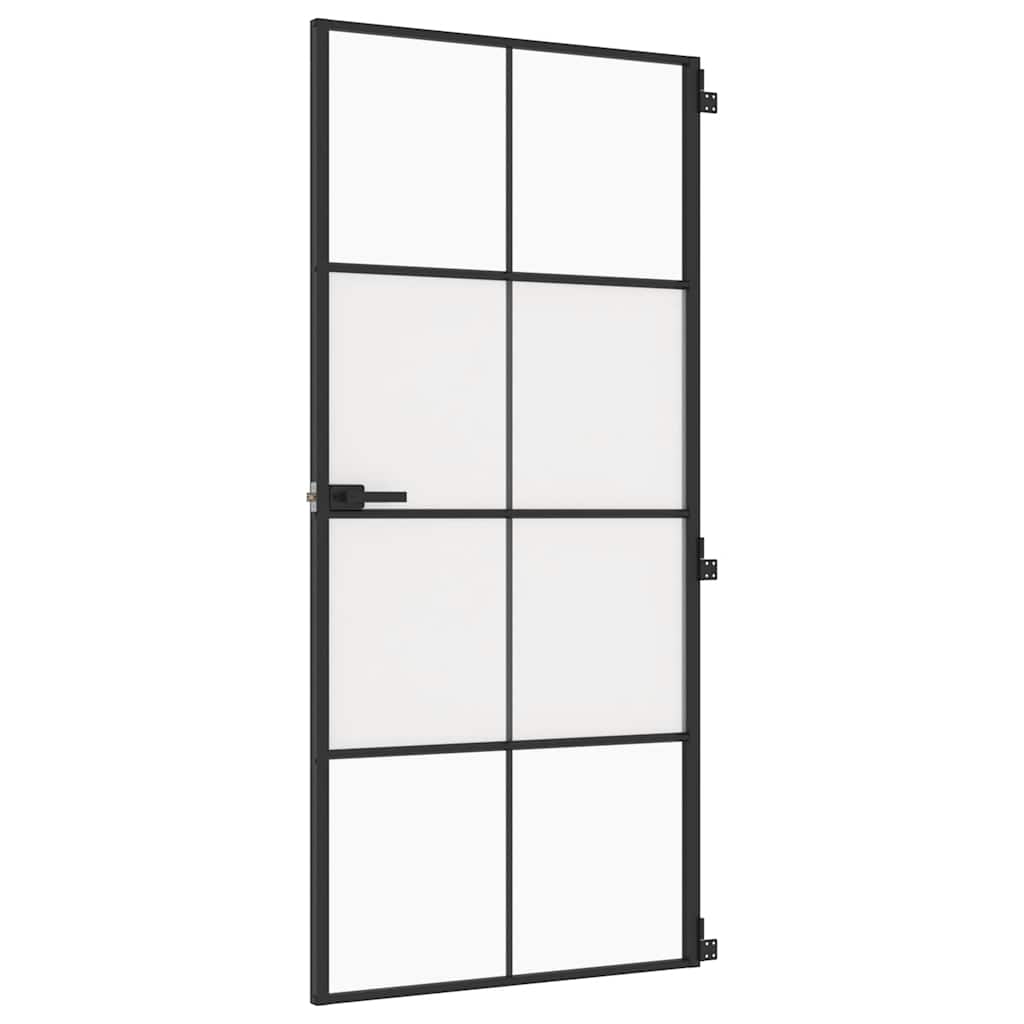 Vidaxl Porta interna stretta 93x201,5 cm in vetro indurito e nero in alluminio