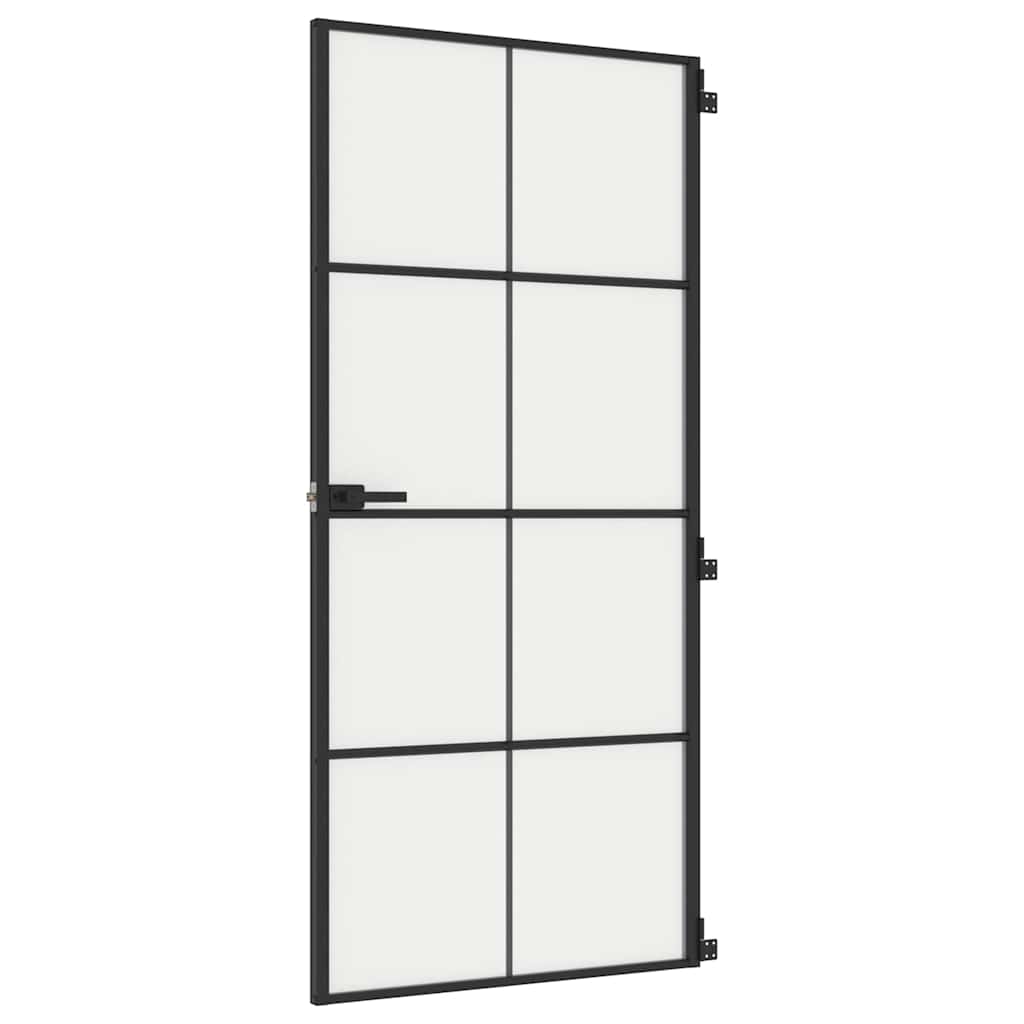 Vidaxl Porta interna stretta 93x201,5 cm in vetro indurito e nero in alluminio