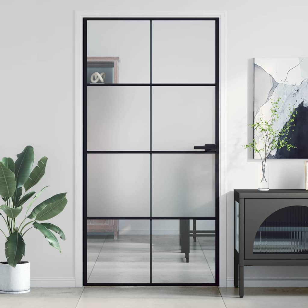 Porta interna Vidaxx stretta 102,5x201,5 cm vetro temperato e alluminio nero