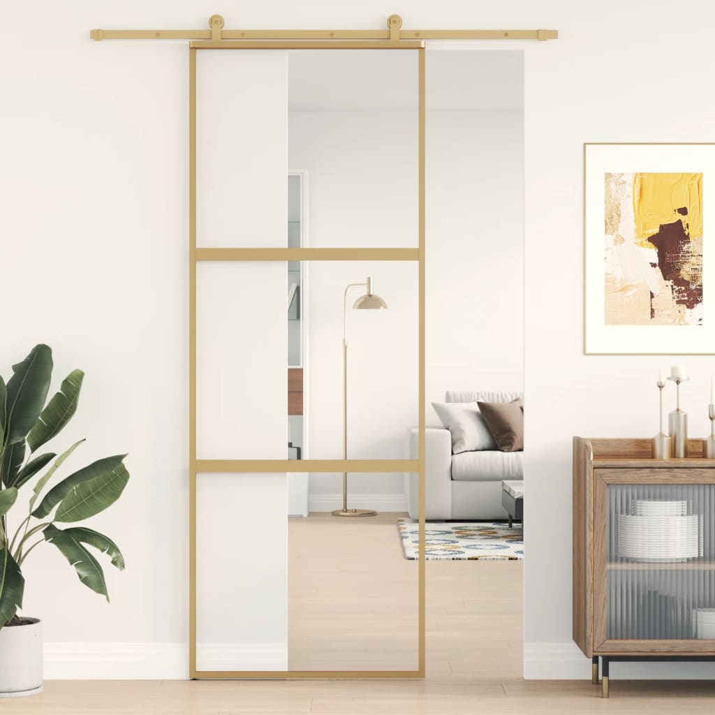 Porta scorrevole Vidaxl 76x205 cm Clear ESG Glass e in oro in alluminio