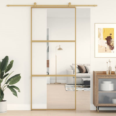 Porta scorrevole Vidaxl 90x205 cm Clear ESG Glass e in oro in alluminio