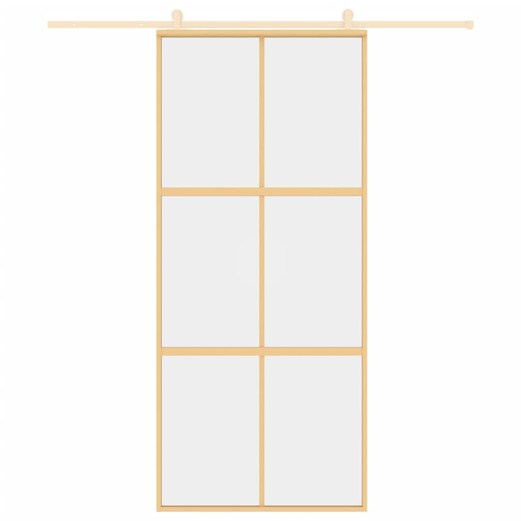 Puerta corredera Vidaxl 90x205 cm de vidrio ESG transparente y color de oro de aluminio