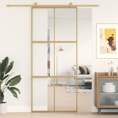 Porta scorrevole Vidaxl 90x205 cm Clear ESG Glass e in oro in alluminio