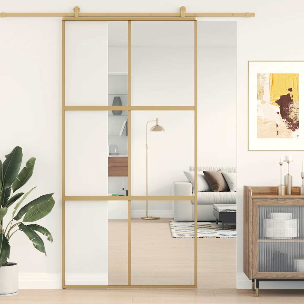 Vidaxl schuifdeur 102,5x205 cm helder esg-glas en aluminium goudkleur