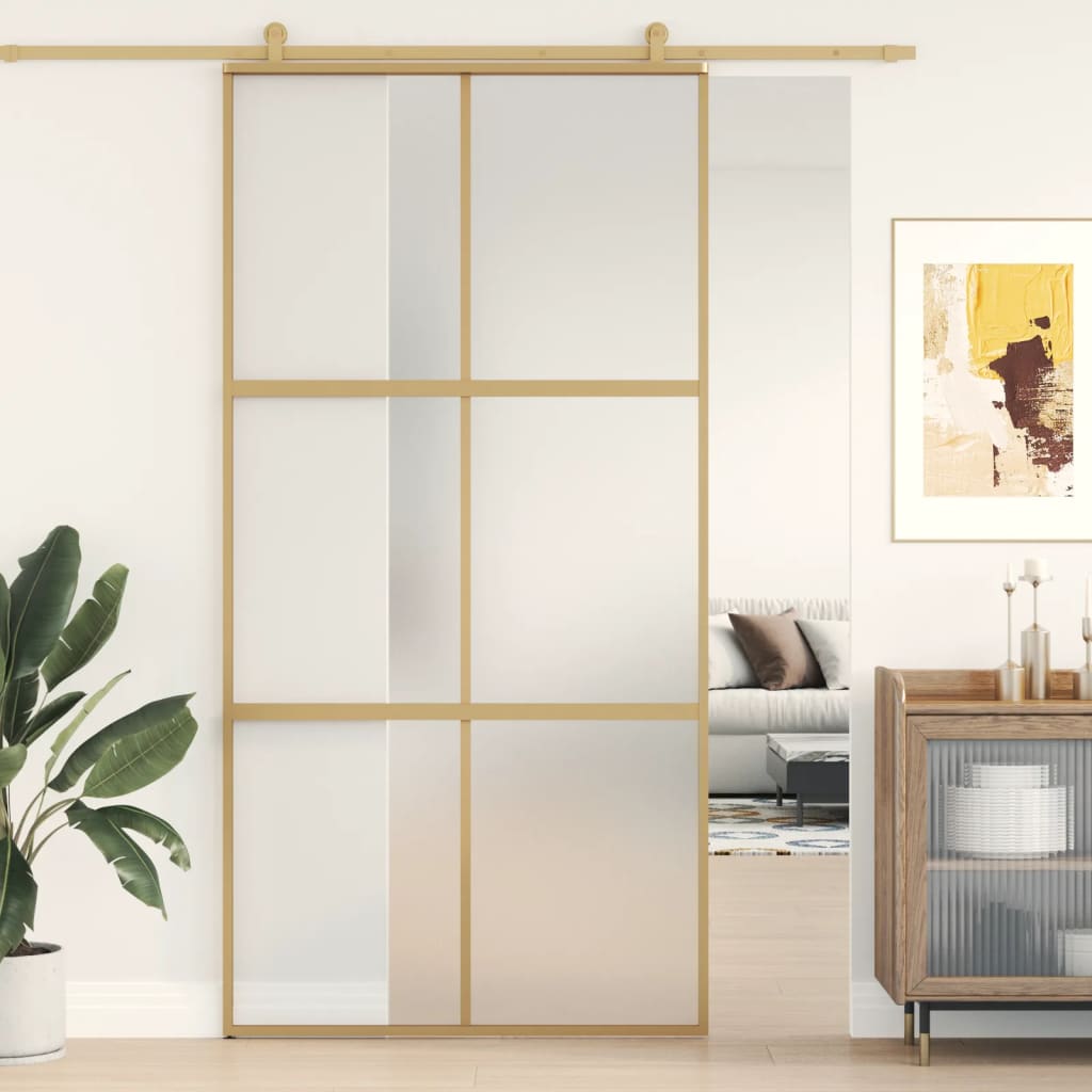 Puerta corredera de Vidaxl 102.5x205 cm de vidrio ESG mate y dorado de aluminio