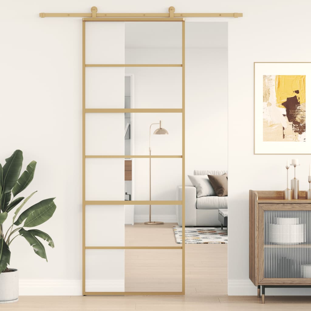 Porta scorrevole Vidaxl 76x205 cm Clear ESG Glass e in oro in alluminio