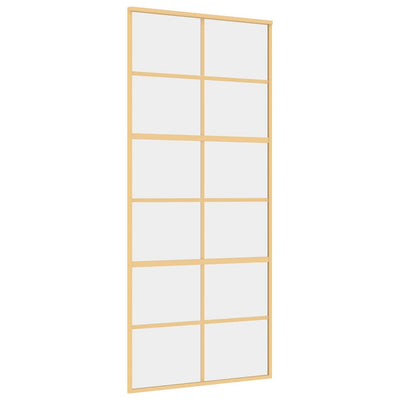 Puerta corredera Vidaxl 90x205 cm de vidrio ESG transparente y color de oro de aluminio