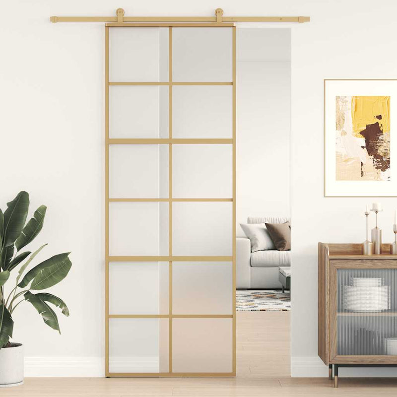 Porta scorrevole Vidaxl 76x205 cm in vetro ESG e oro in alluminio