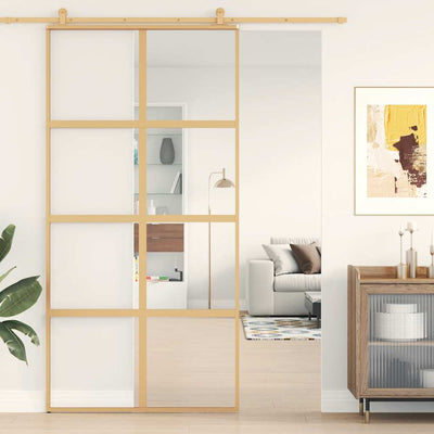 Puerta corredera Vidaxl 102.5x205 cm de vidrio ESG transparente y color de oro de aluminio