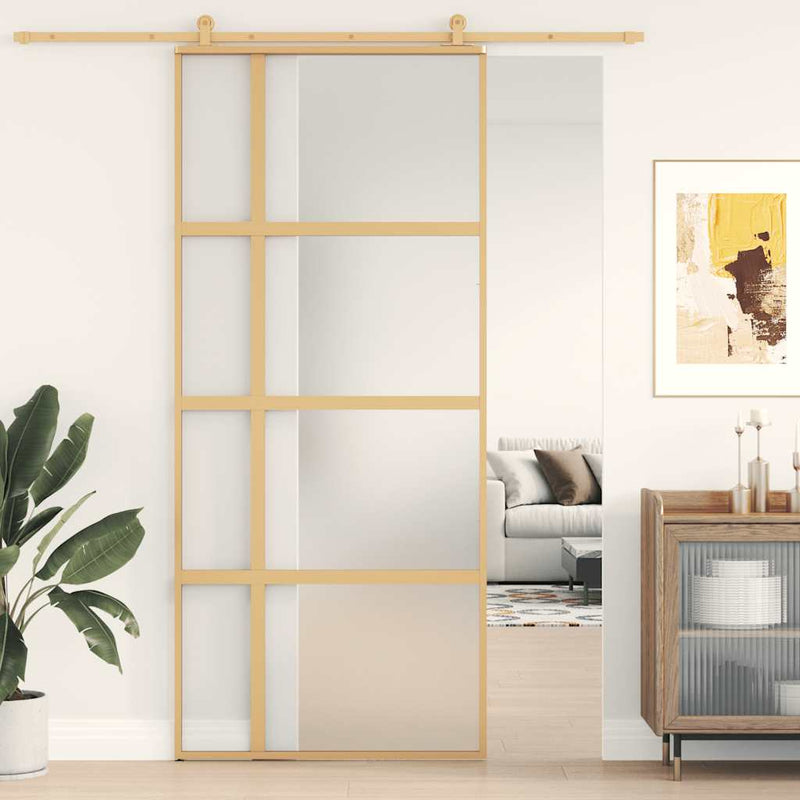 Porta scorrevole di Vidaxl 90x205 cm in vetro ESG e oro in alluminio