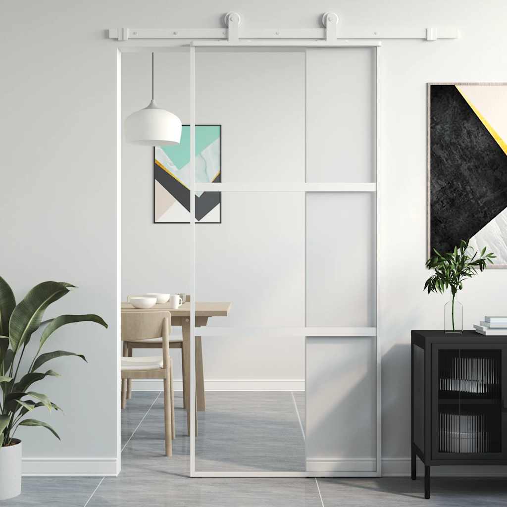 Porta scorrevole VidaXL 90x205 cm vetro temperato e alluminio bianco