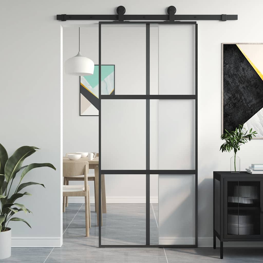 Porta scorrevole Vidaxx 90x205 cm vetro temperato e alluminio nero