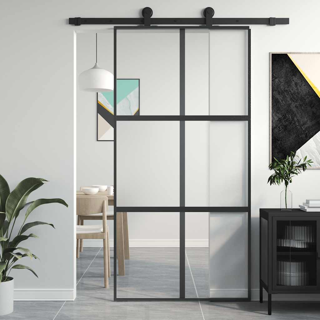 Porta scorrevole Vidaxx 102,5x205 cm vetro temperato e alluminio nero