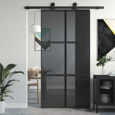 Porta scorrevole Vidaxl 102.5x205 cm in vetro indurito e nero in alluminio