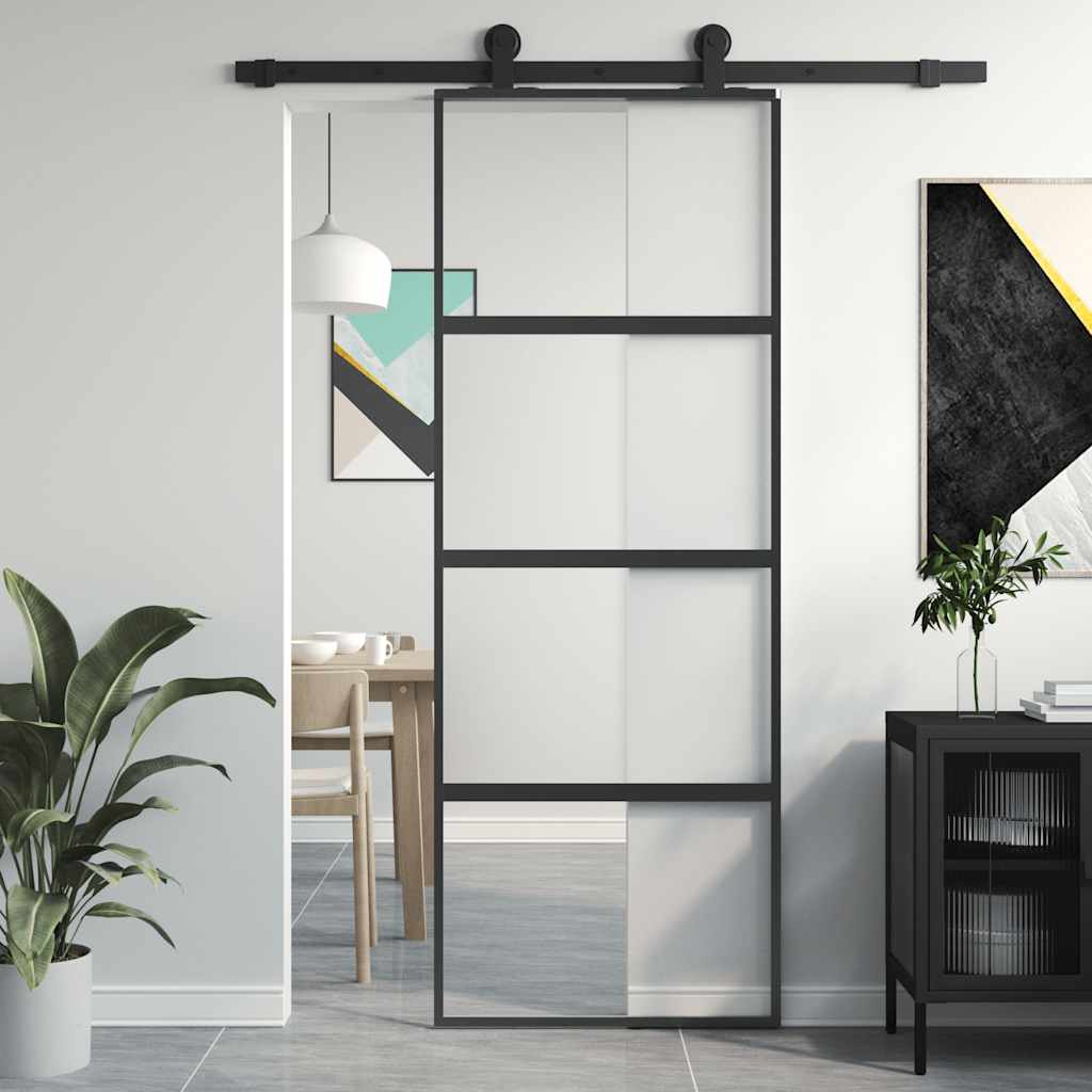 Porta scorrevole Vidaxx 76x205 cm vetro temperato e alluminio nero