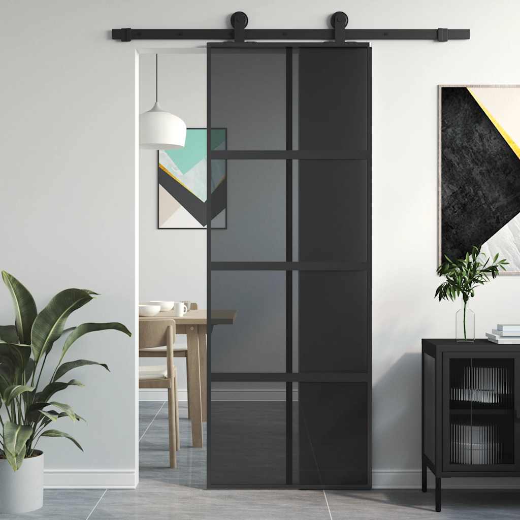 Porta scorrevole Vidaxx 76x205 cm vetro temperato e alluminio nero