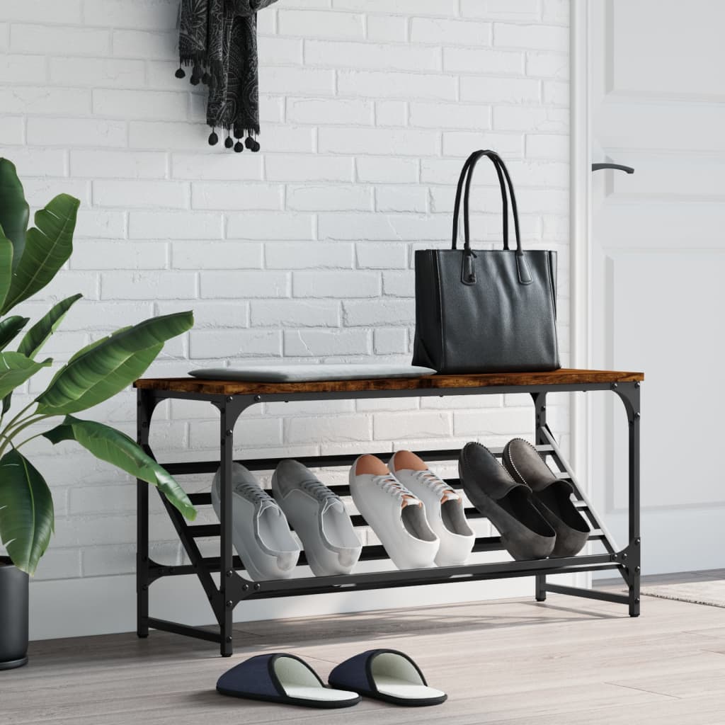 Vidaxl Shoe Rack 90x30x45 cm de madera procesada de roble ahumado coloreado