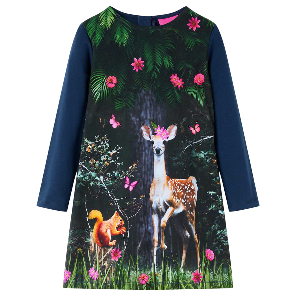 Vestido infantil vidaXL manga larga 140 azul marino