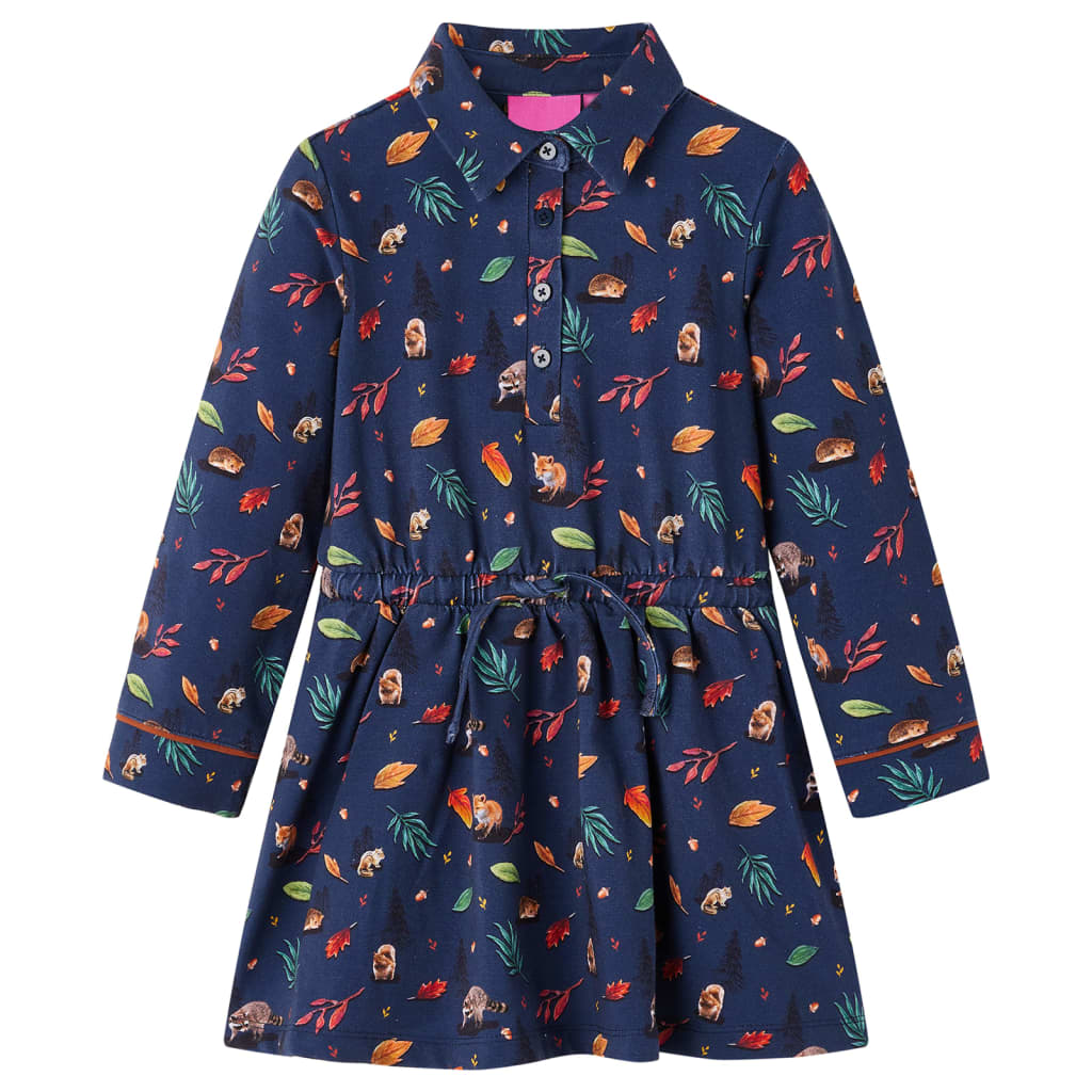 Vestido infantil vidaXL manga larga 104 azul marino