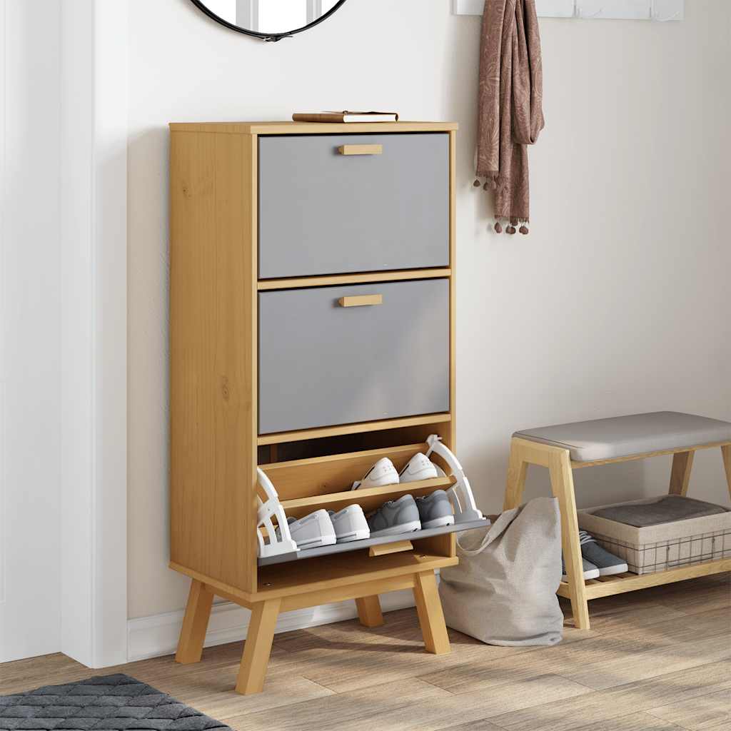 Gabinete de zapatos Vidaxl Olden 55x35x120 cm de madera de pino gris y marrón