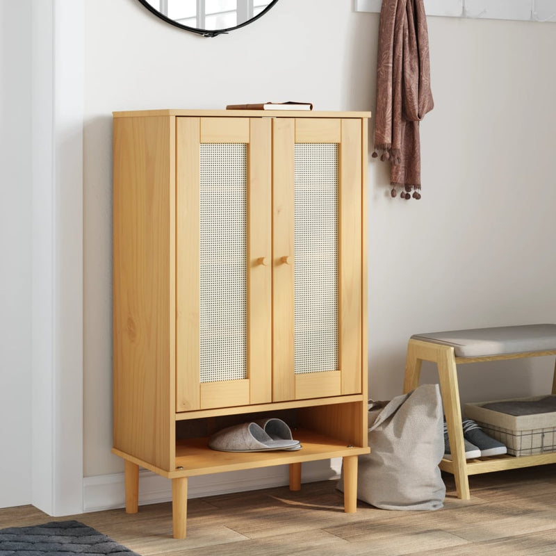 Vidaxl Cabinet da scarpe Senja 59.5x35x107 cm rattan look pino legno marrone