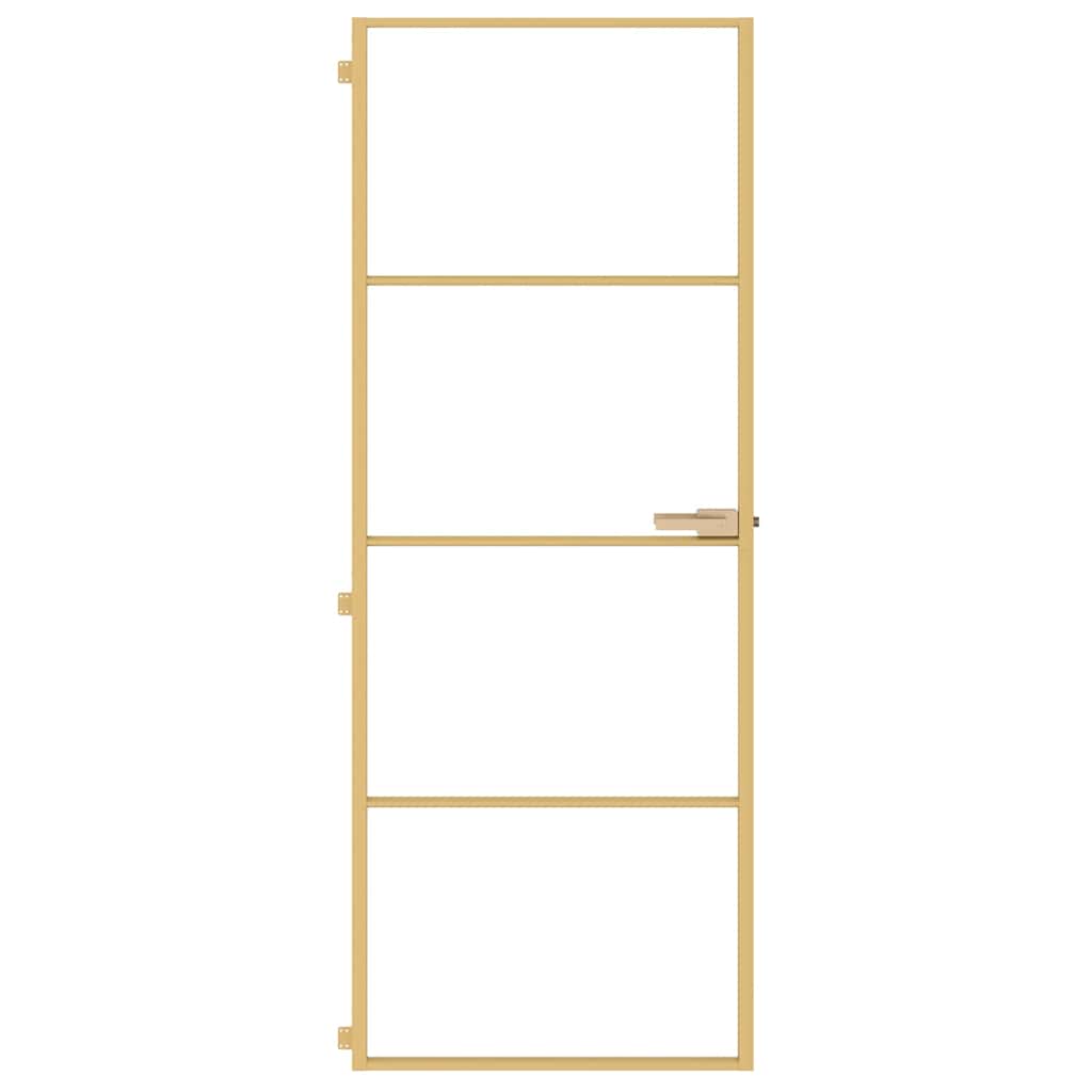 Vidaxl puerta interior estrecha 76x201.5 cm de vidrio endurecido y color de oro de aluminio