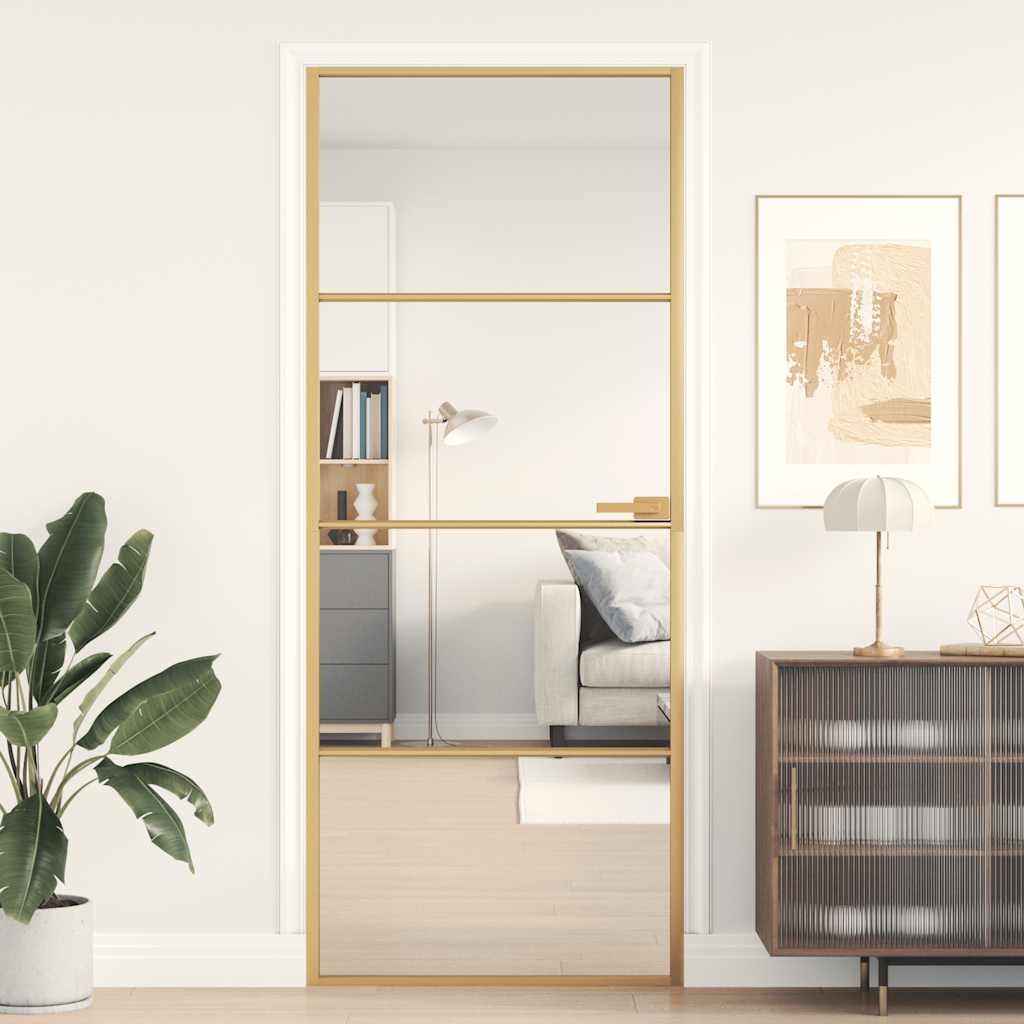 Vidaxl puerta interior estrecha 83x201.5 cm de vidrio endurecido y color de oro de aluminio