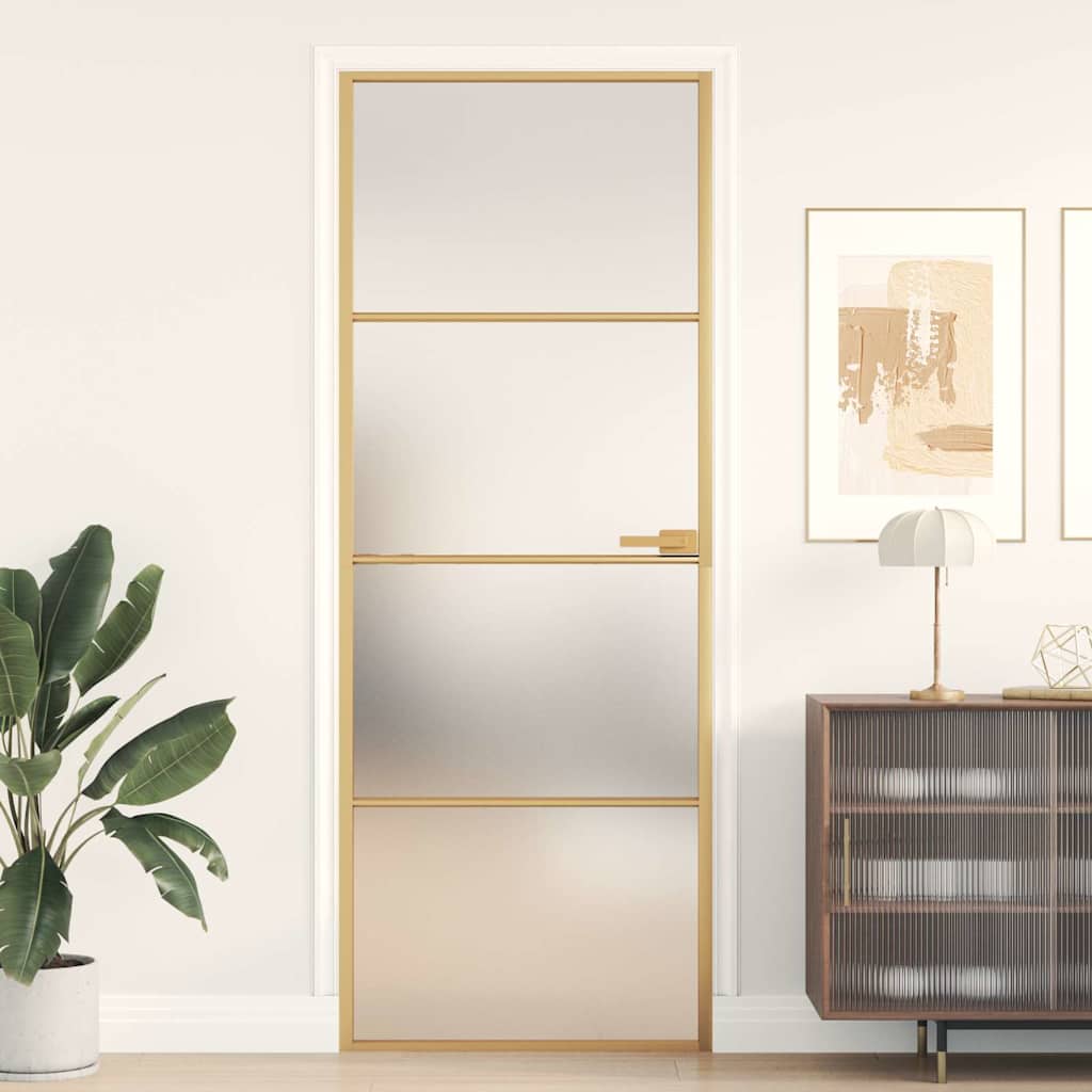 Vidaxl puerta interior estrecha 76x201.5 cm de vidrio endurecido y color de oro de aluminio