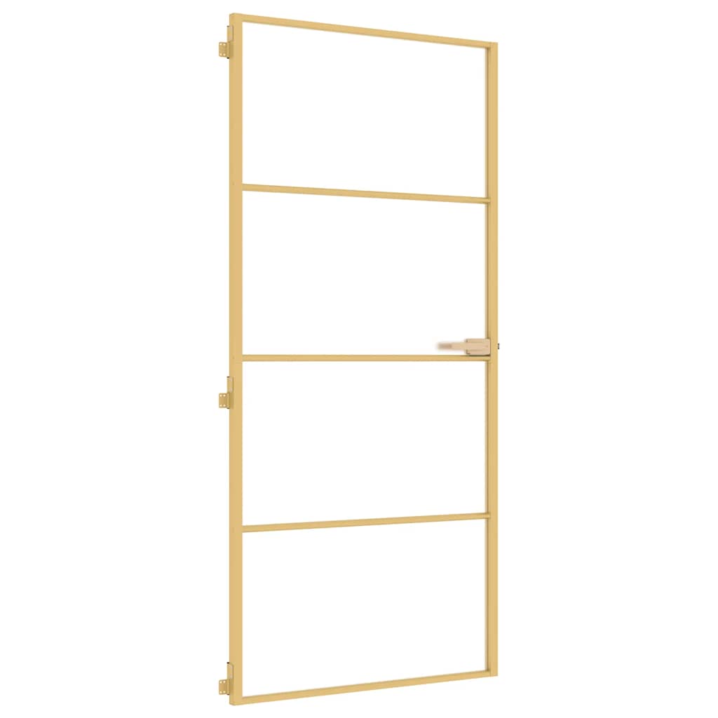 Vidaxl puerta interior estrecha 93x201.5 cm de vidrio endurecido y color de oro de aluminio