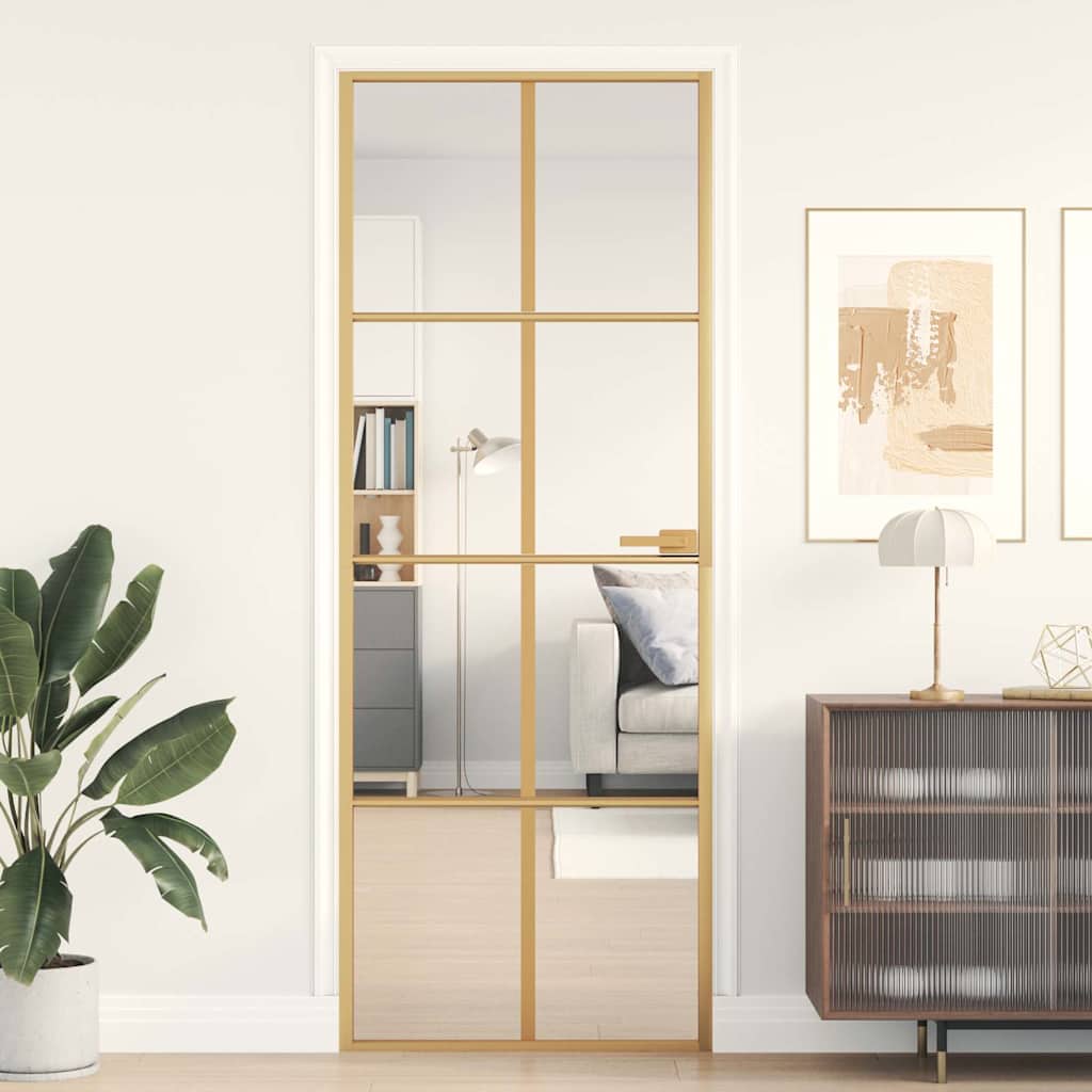 Vidaxl puerta interior estrecha 76x201.5 cm de vidrio endurecido y color de oro de aluminio