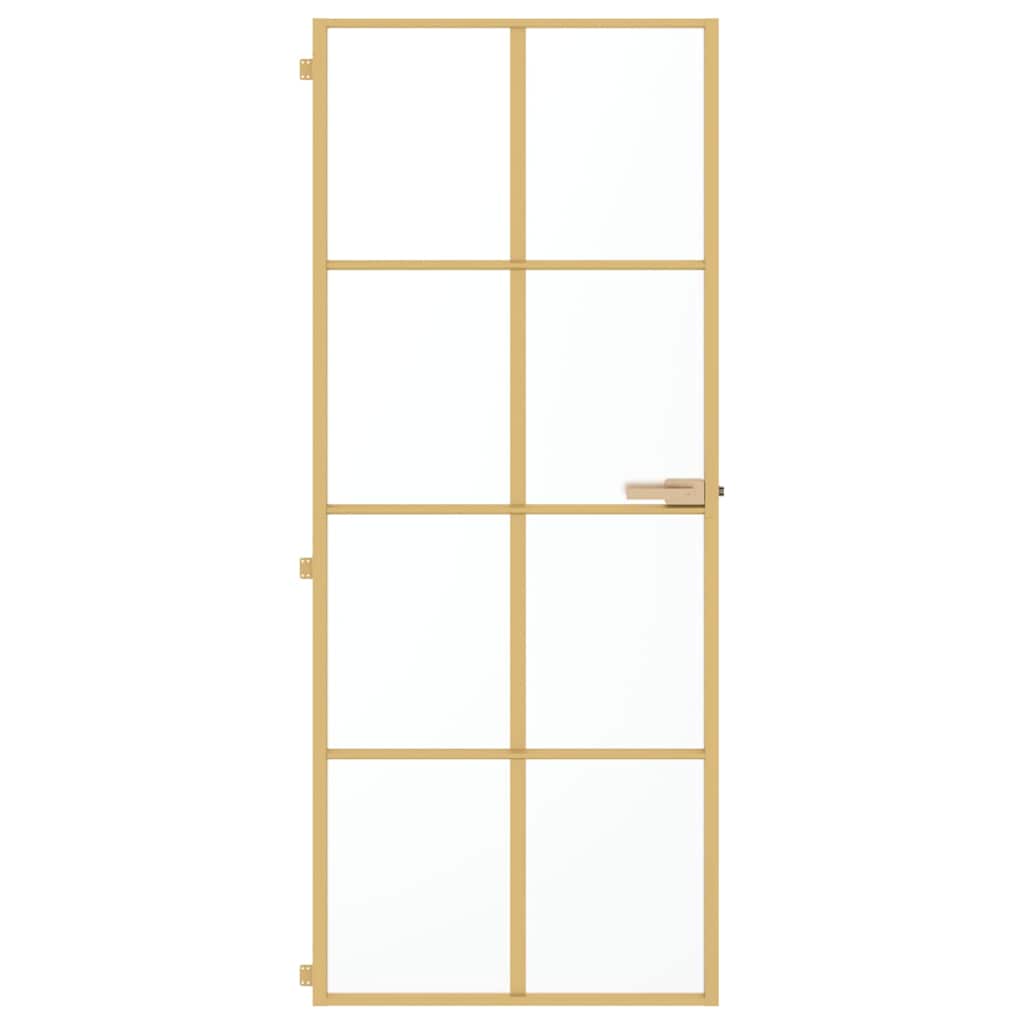 Vidaxl puerta interior estrecha 83x201.5 cm de vidrio endurecido y color de oro de aluminio