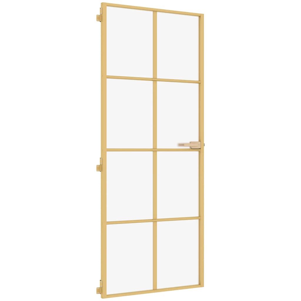 Vidaxl puerta interior estrecha 93x201.5 cm de vidrio endurecido y color de oro de aluminio