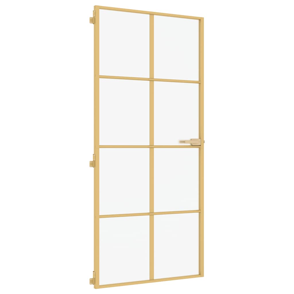 Vidaxl puerta interior estrecha 93x201.5 cm de vidrio endurecido y color de oro de aluminio