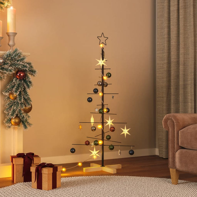 Vidaxl Decoración de Navidad Árbol de Navidad con base de madera 120 cm de metal negro