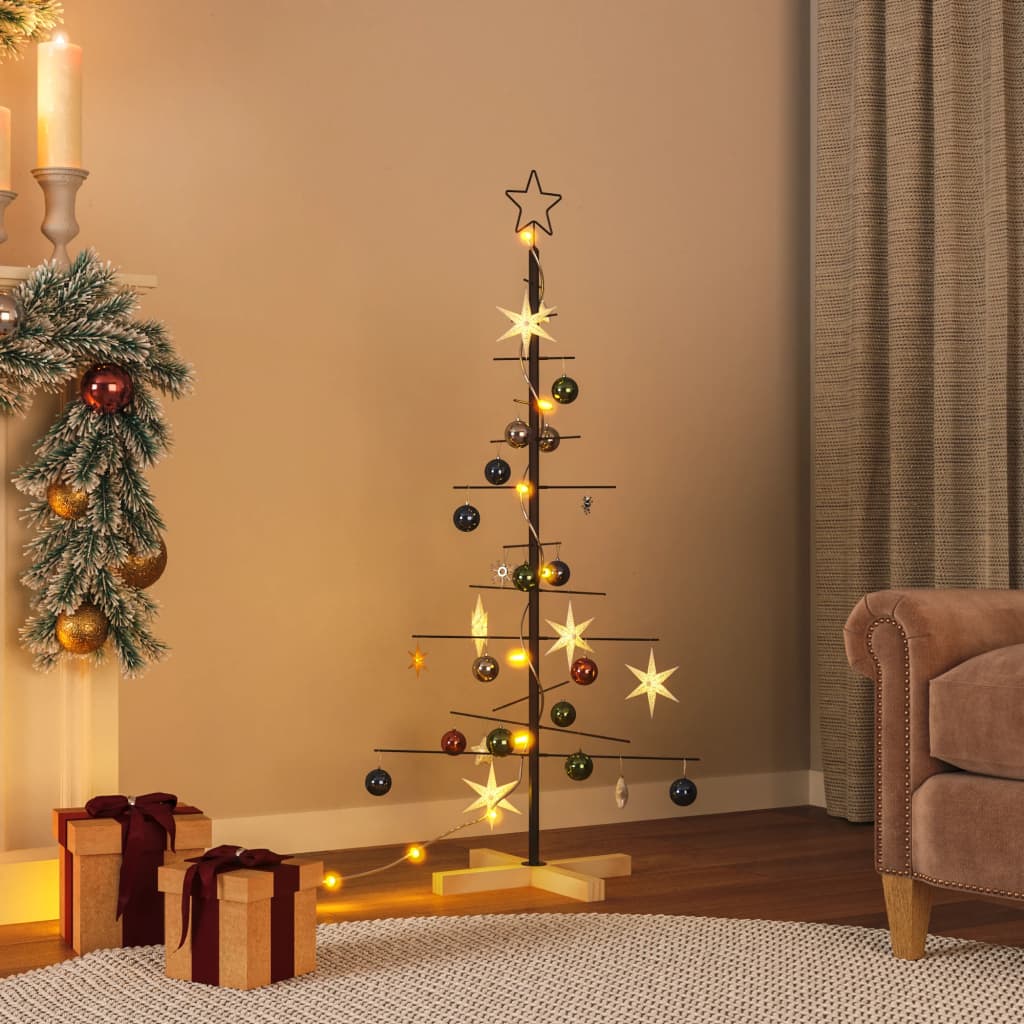 Vidaxl Decoración de Navidad Árbol de Navidad con base de madera 120 cm de metal negro