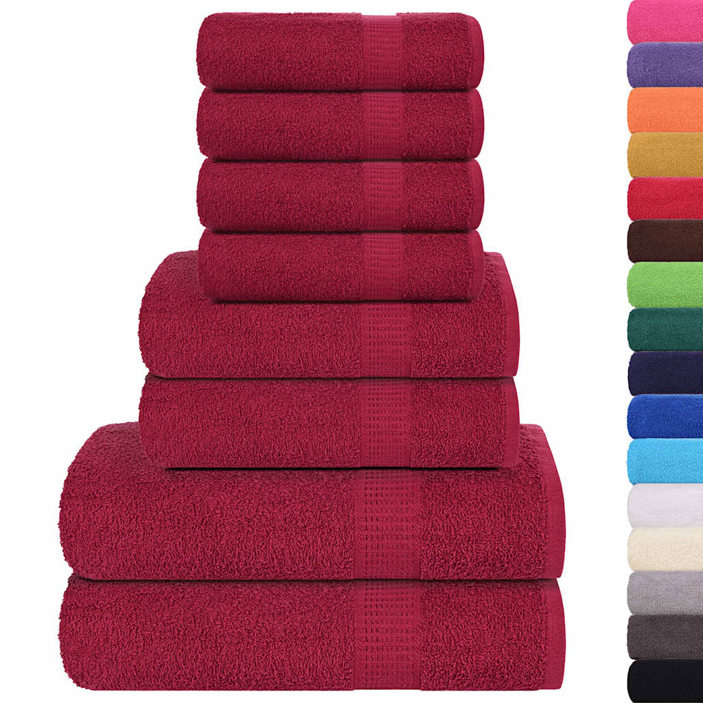 Vidaxl Set de toalla de 8 piezas 360 g m² 100% Algodón Borgoña Rojo