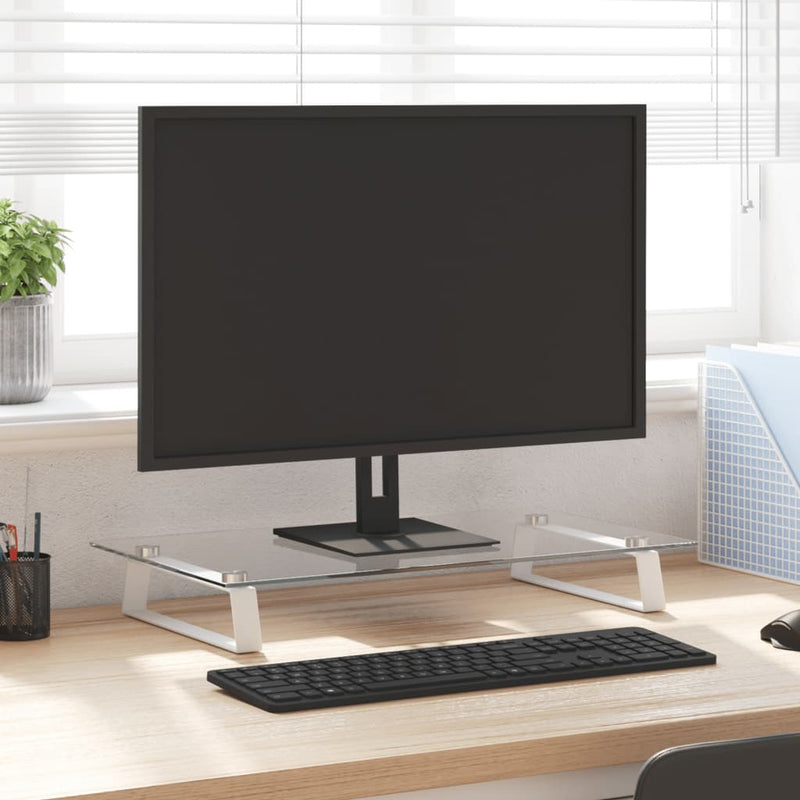 Vidaxl Monitor Standard 60x35x8 cm vetro indurito e bianco metallico