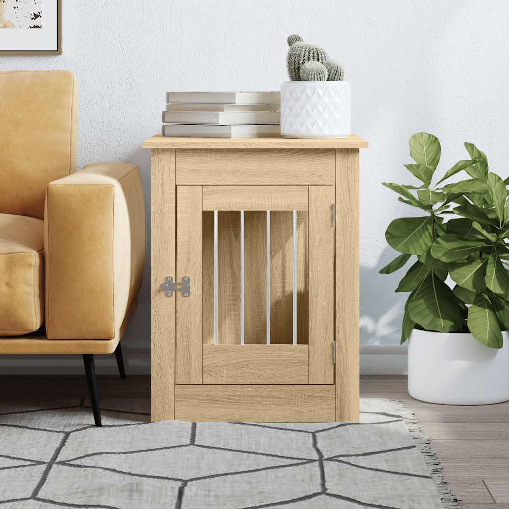 Jaula para perros vidaxl 55 x 80 x 68 cm madera contrachapada color roble sonoma
