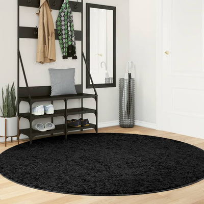 Vidaxl vloerkleed pamplona shaggy hoogpolig modern ø 200 cm zwart