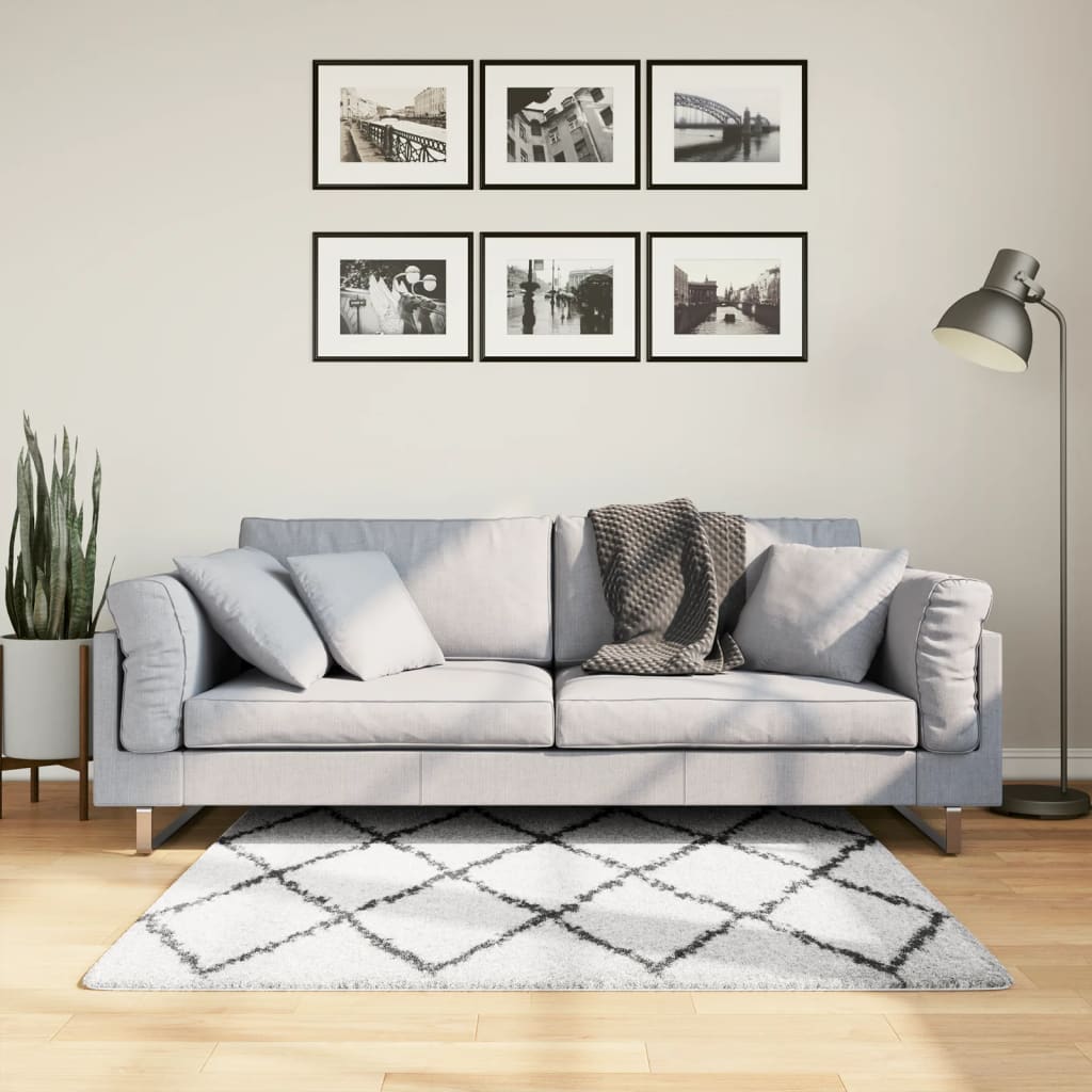 Vidaxl vloerkleed shaggy hoogpolig modern 120x120 cm crème en zwart