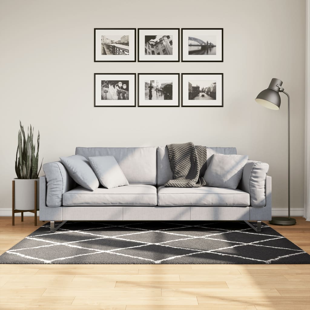 Vidaxl Rug Shaggy High Pila moderno de 120x170 cm Negro y crema