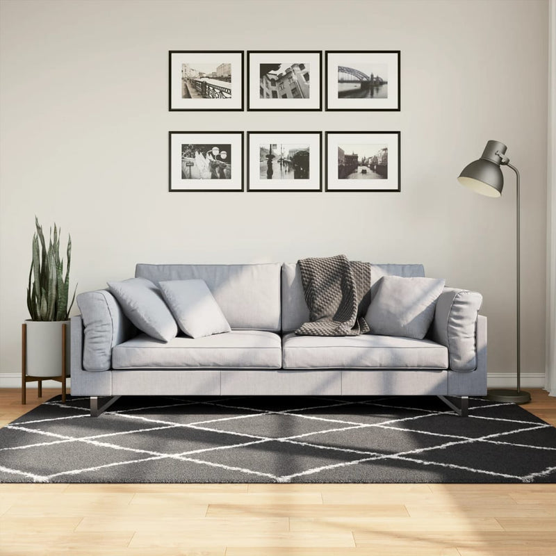 Vidaxl tappeto shaggy alto mucchio moderno moderno 140x200 cm nero e crema